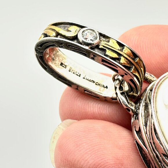 Echo of the Dreamer Sterling Silver Bronze Gemstone Bird Locket Pendant 36 Grams - Picture 5 of 5